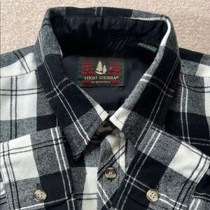 High Sierra Mervyns Mens‎ Flannel Plaid Button Up Shirt Black White Outdoors